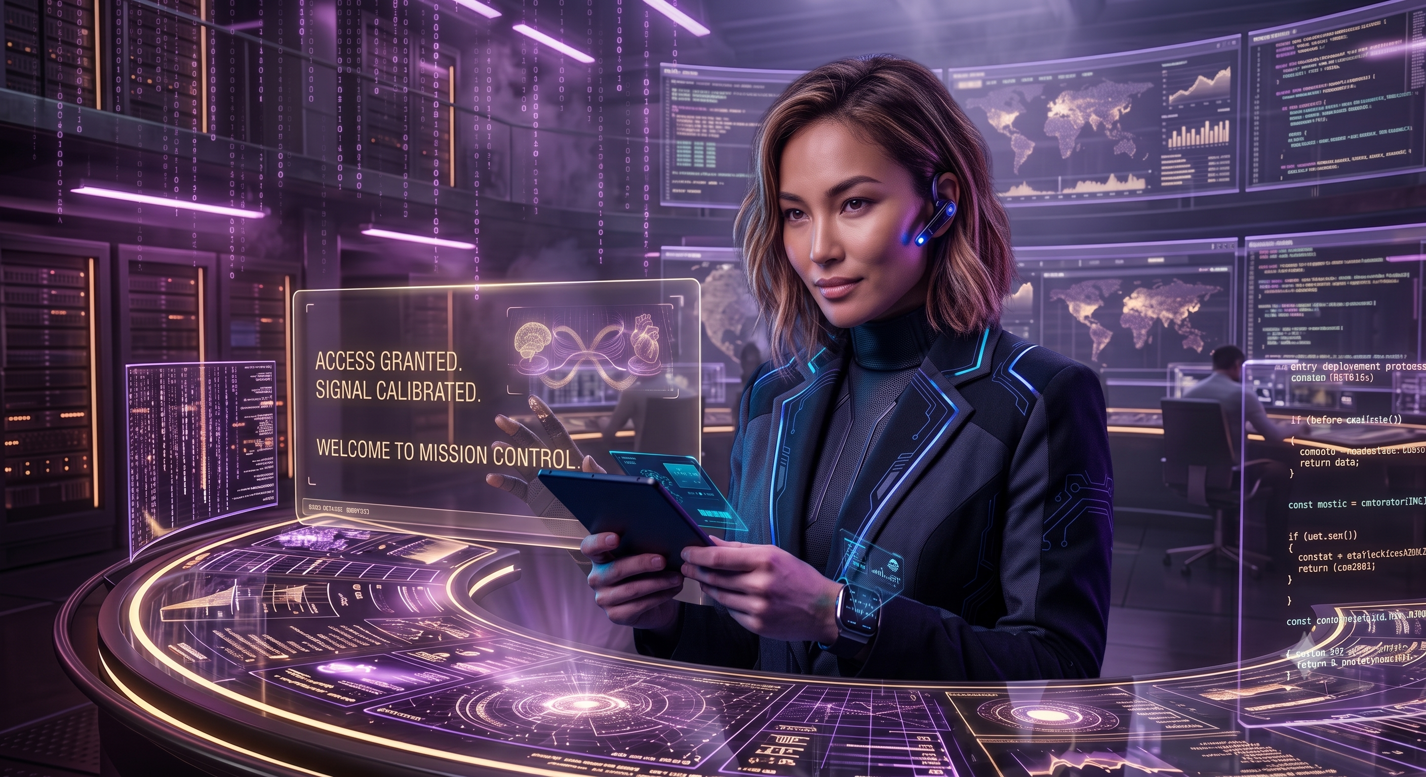 Cyber mission control operator with access granted display